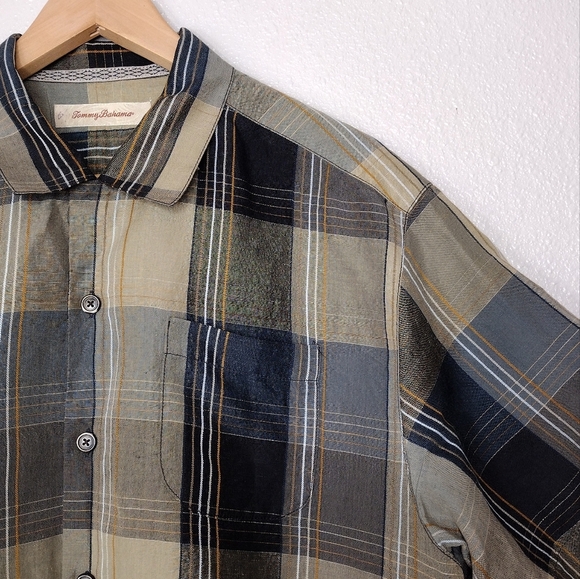 Tommy Bahama Plaid Linen Silk Casual Button Down Shirt - Picture 10 of 16